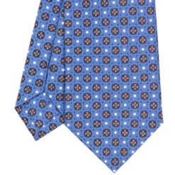 CRAVATTA SARTORIALE CLASSICA IN SETA AZZURRO POLVERE Microfantasia fiore