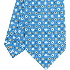 CRAVATTA SARTORIALE CLASSICA IN SETA AZZURRA Microfantasia fiore