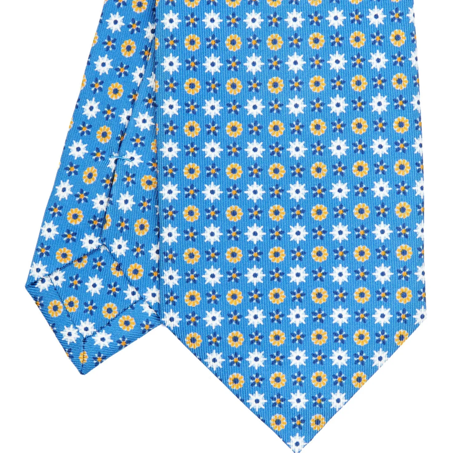 CRAVATTA SARTORIALE CLASSICA IN SETA AZZURRA Microfantasia fiore