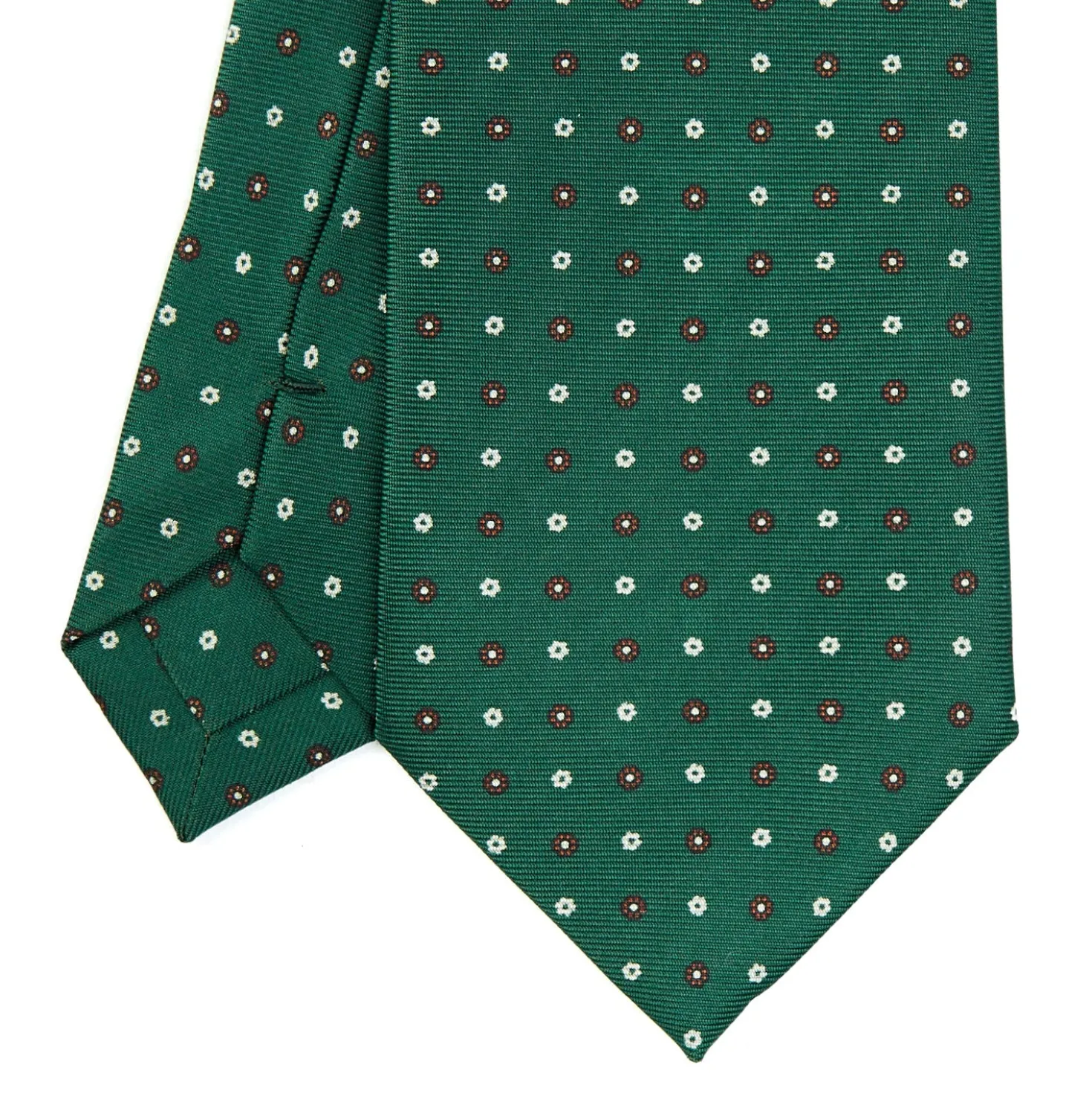 CRAVATTA SARTORIALE CLASSICA IN SETA VERDE OLIVA Microfantasia fiore