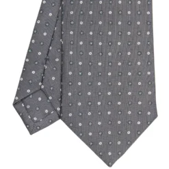 CRAVATTA SARTORIALE CLASSICA IN SETA GRIGIO SCURO Microfantasia fiore