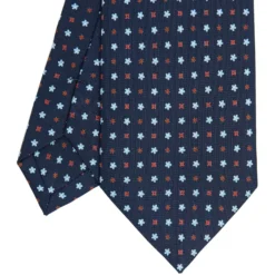 CRAVATTA SARTORIALE CLASSICA IN SETA BLU SCURO Microfantasia fiore