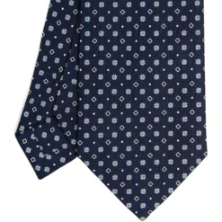 CRAVATTA SARTORIALE CLASSICA IN SETA BLU SCURO Microfantasia fiore