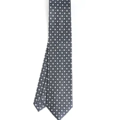 CRAVATTA SARTORIALE CLASSICA IN SETA GRIGIO SCURO Microfantasia fiore