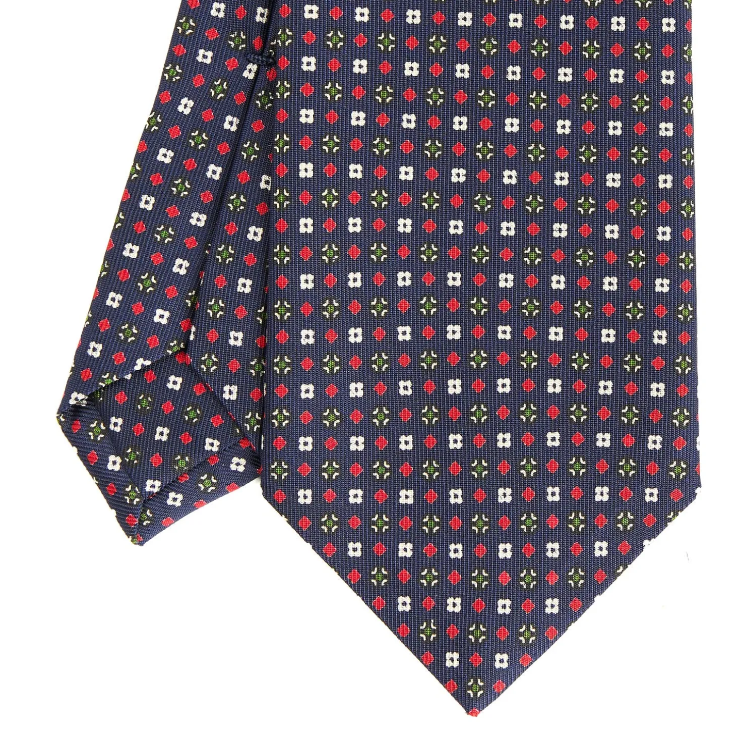 CRAVATTA SARTORIALE CLASSICA IN SETA BLU SCURO Microfantasia fiore