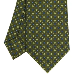 CRAVATTA SARTORIALE CLASSICA IN SETA VERDE OLIVA Microfantasia fiore