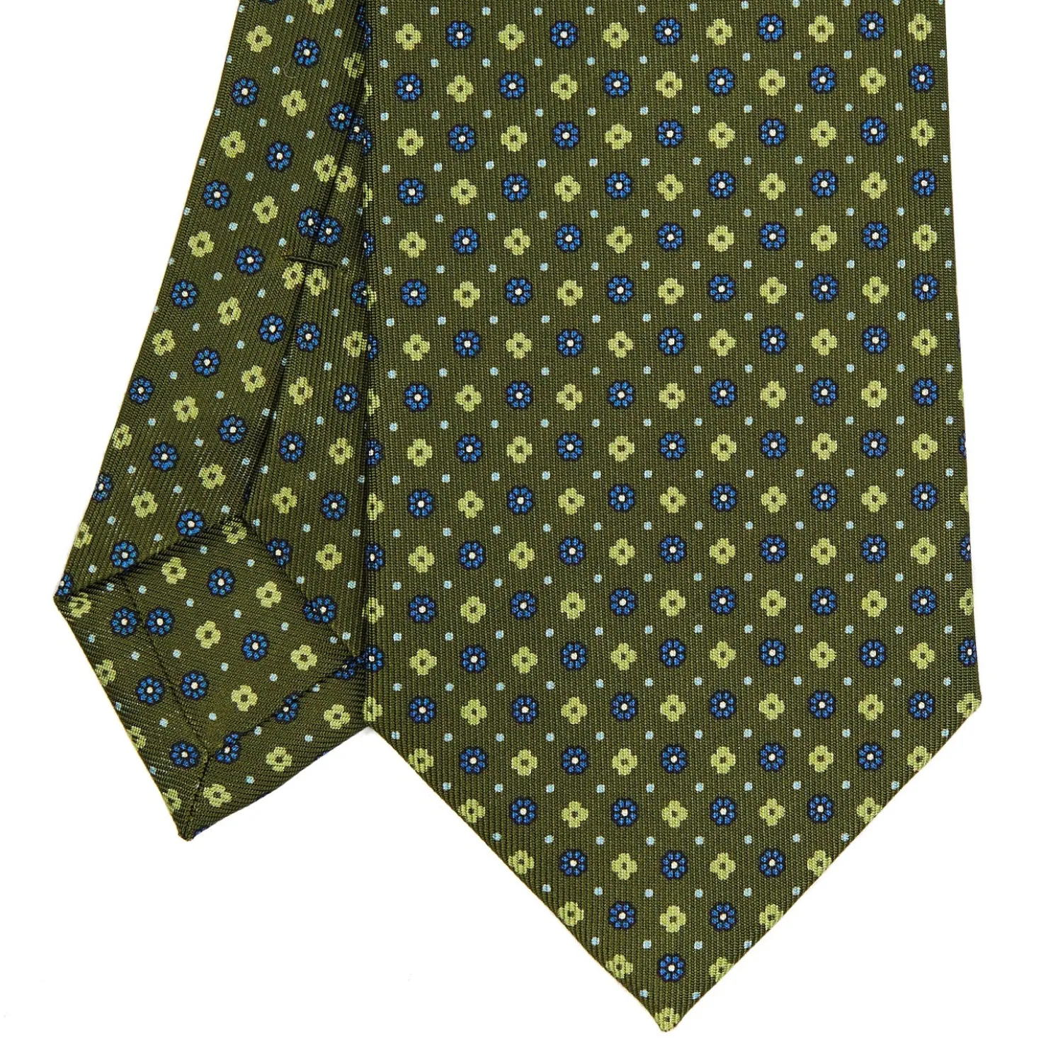 CRAVATTA SARTORIALE CLASSICA IN SETA VERDE OLIVA Microfantasia fiore