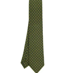 CRAVATTA SARTORIALE CLASSICA IN SETA VERDE OLIVA Microfantasia fiore