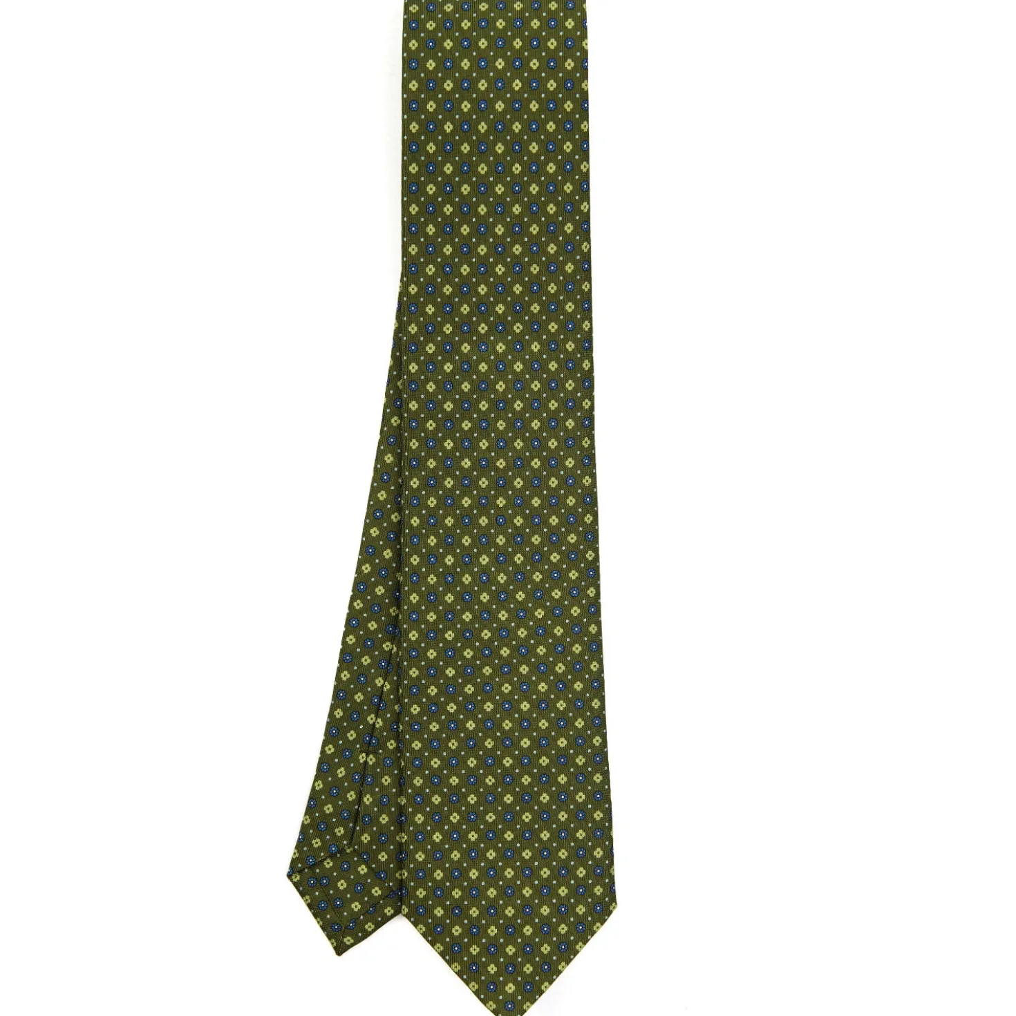 CRAVATTA SARTORIALE CLASSICA IN SETA VERDE OLIVA Microfantasia fiore