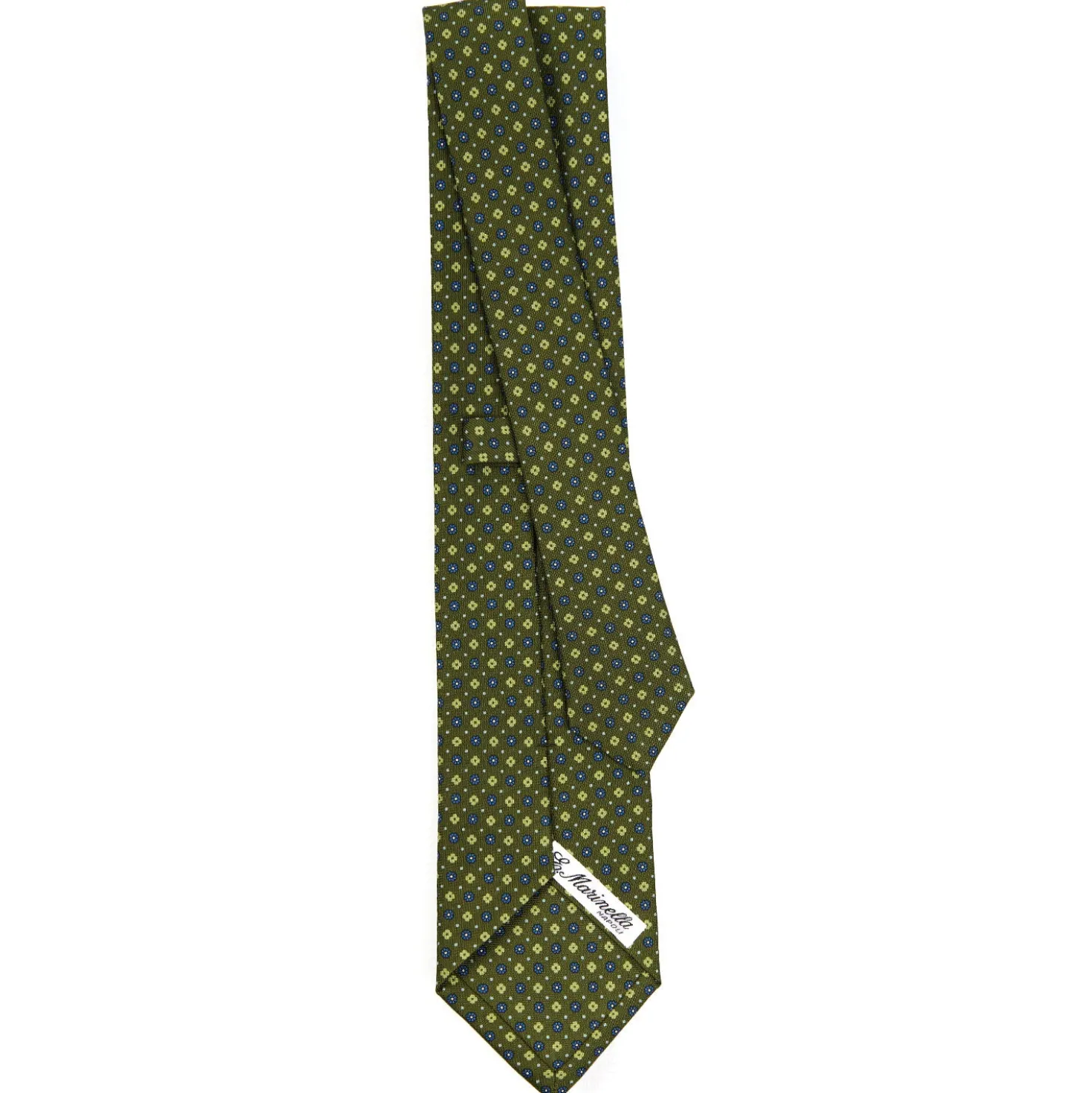 CRAVATTA SARTORIALE CLASSICA IN SETA VERDE OLIVA Microfantasia fiore