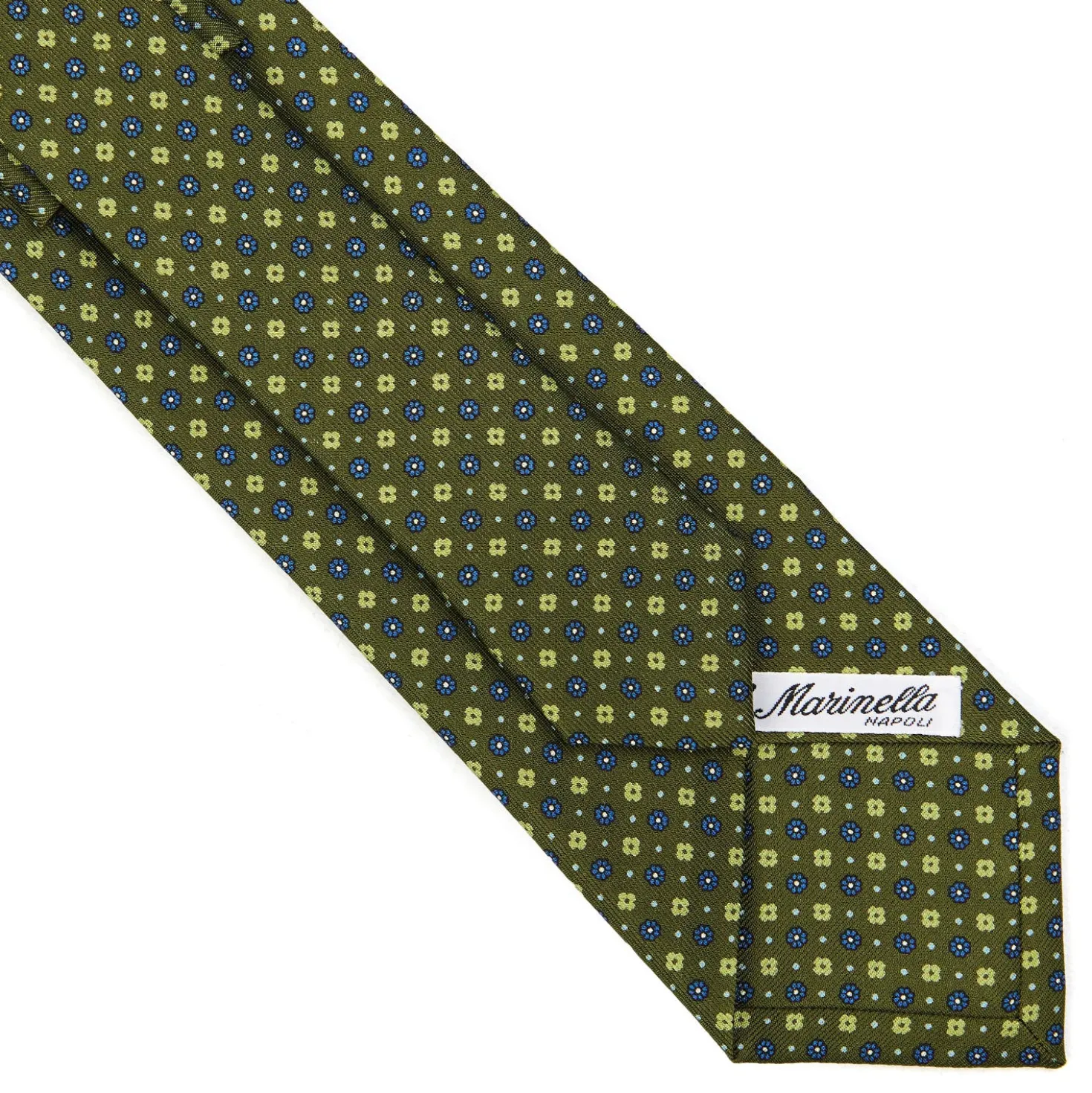 CRAVATTA SARTORIALE CLASSICA IN SETA VERDE OLIVA Microfantasia fiore