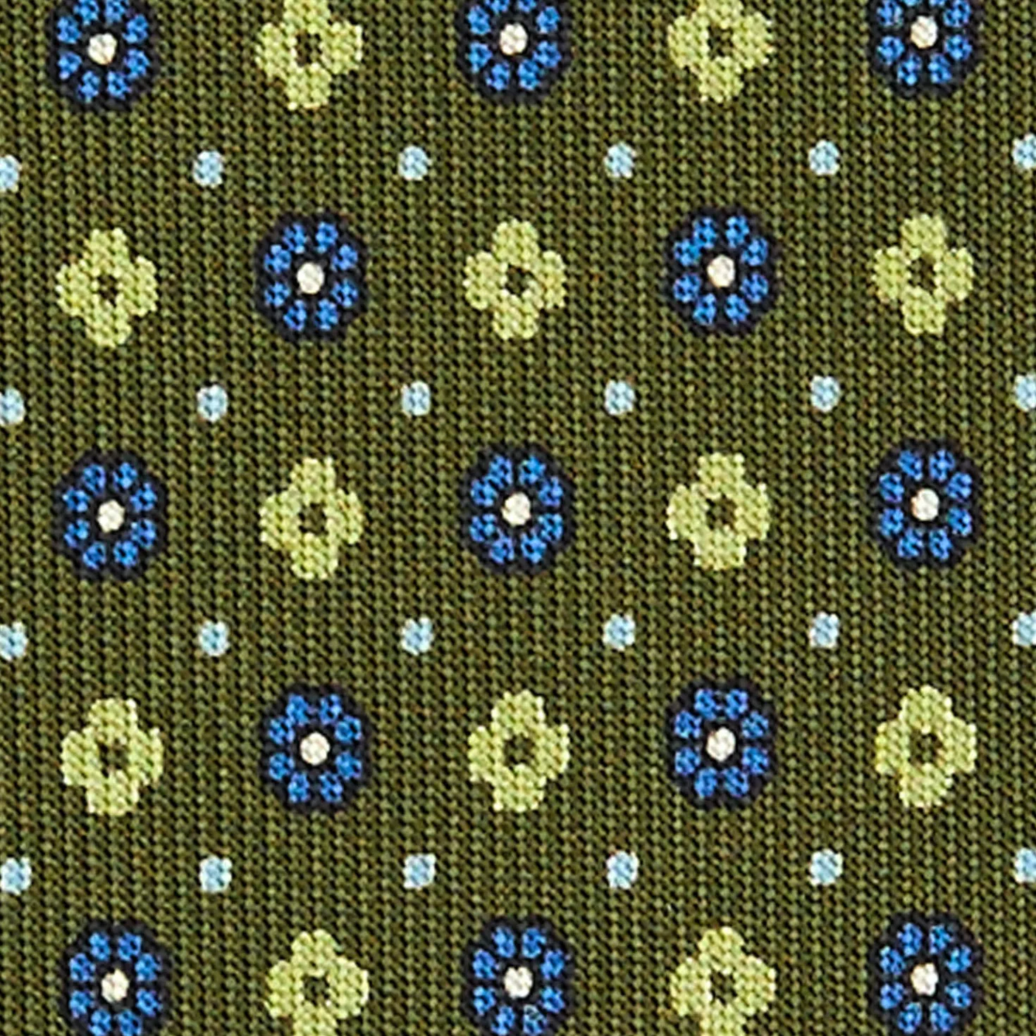 CRAVATTA SARTORIALE CLASSICA IN SETA VERDE OLIVA Microfantasia fiore