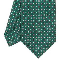 CRAVATTA SARTORIALE CLASSICA IN SETA VERDE OLIVA Microfantasia fiore