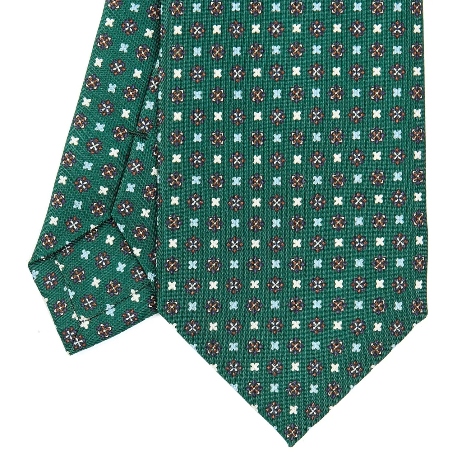 CRAVATTA SARTORIALE CLASSICA IN SETA VERDE OLIVA Microfantasia fiore