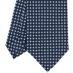 CRAVATTA SARTORIALE CLASSICA IN SETA BLU SCURO Microfantasia fiore