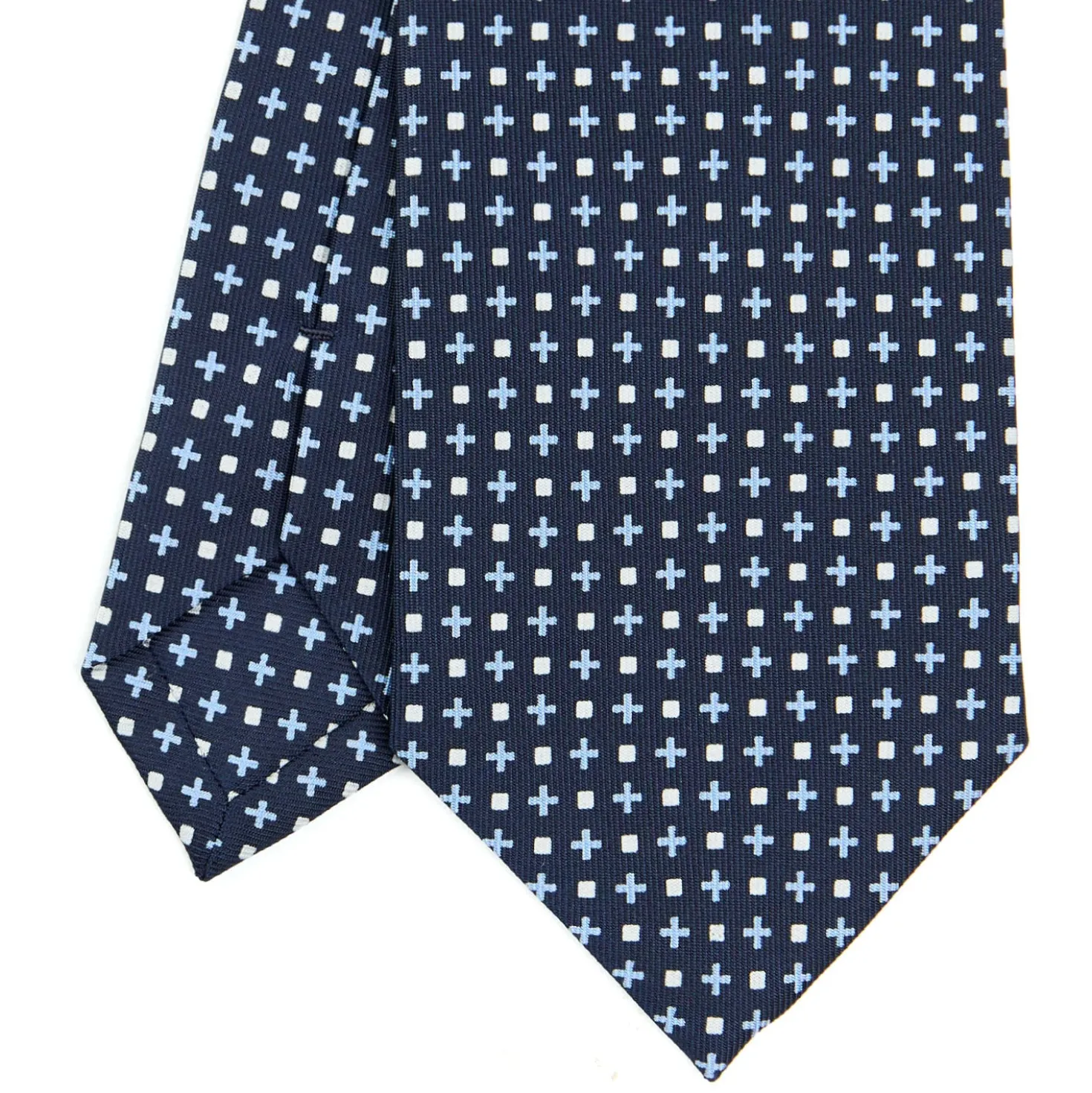 CRAVATTA SARTORIALE CLASSICA IN SETA BLU SCURO Microfantasia fiore