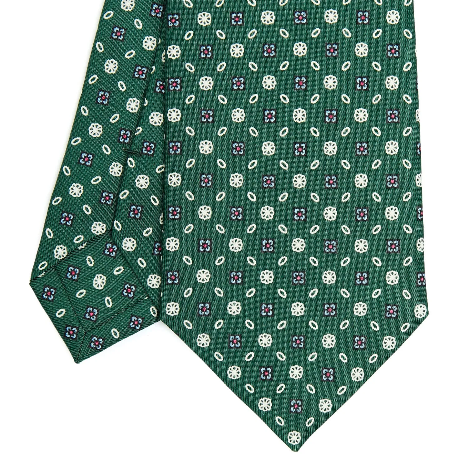 CRAVATTA SARTORIALE CLASSICA IN SETA VERDE SCURO Microfantasia fiore