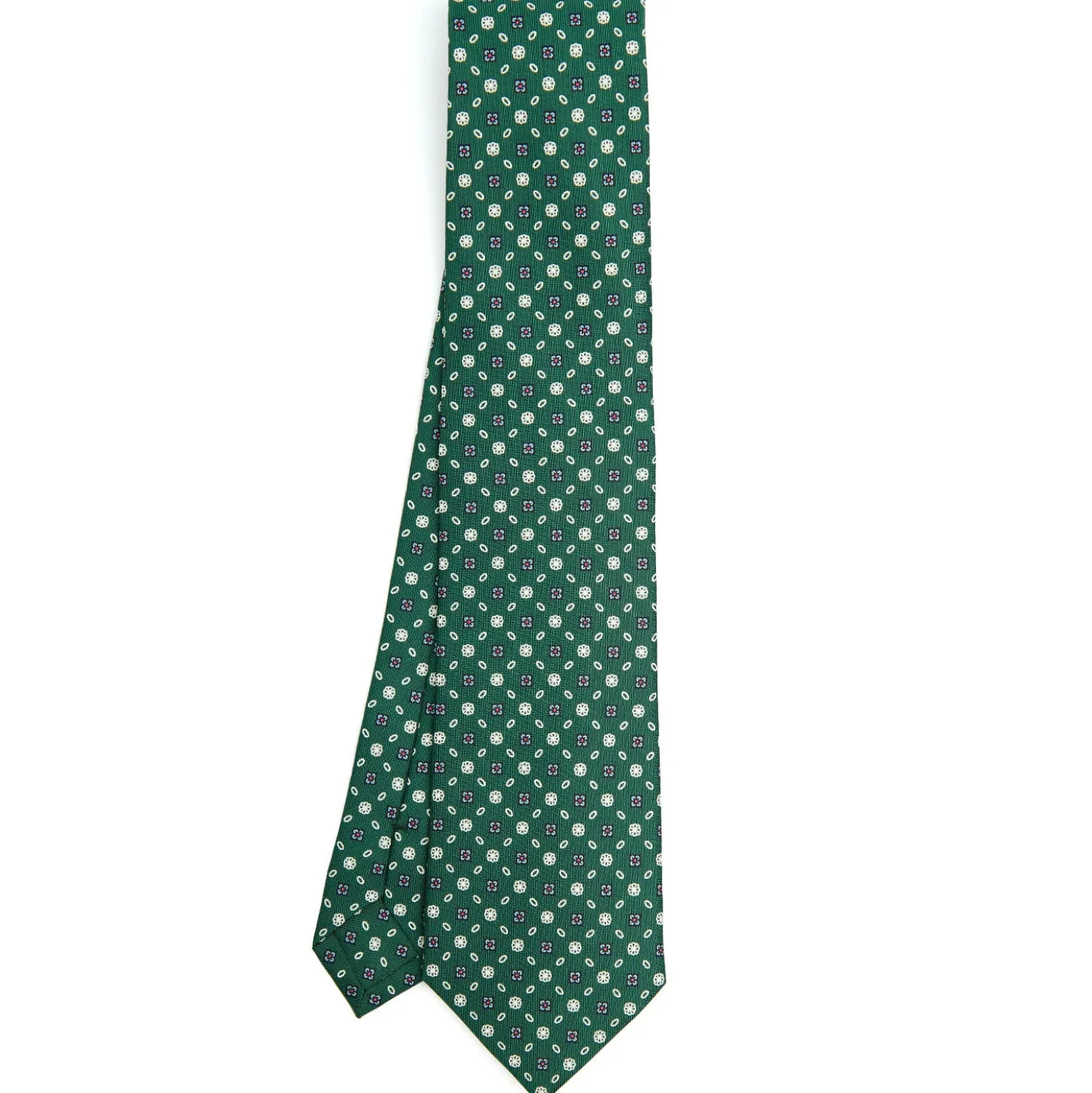 CRAVATTA SARTORIALE CLASSICA IN SETA VERDE SCURO Microfantasia fiore
