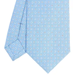 CRAVATTA SARTORIALE CLASSICA IN SETA AZZURRA Microfantasia fiore