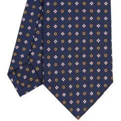 CRAVATTA SARTORIALE CLASSICA IN SETA BLU SCURO Microfantasia fiore
