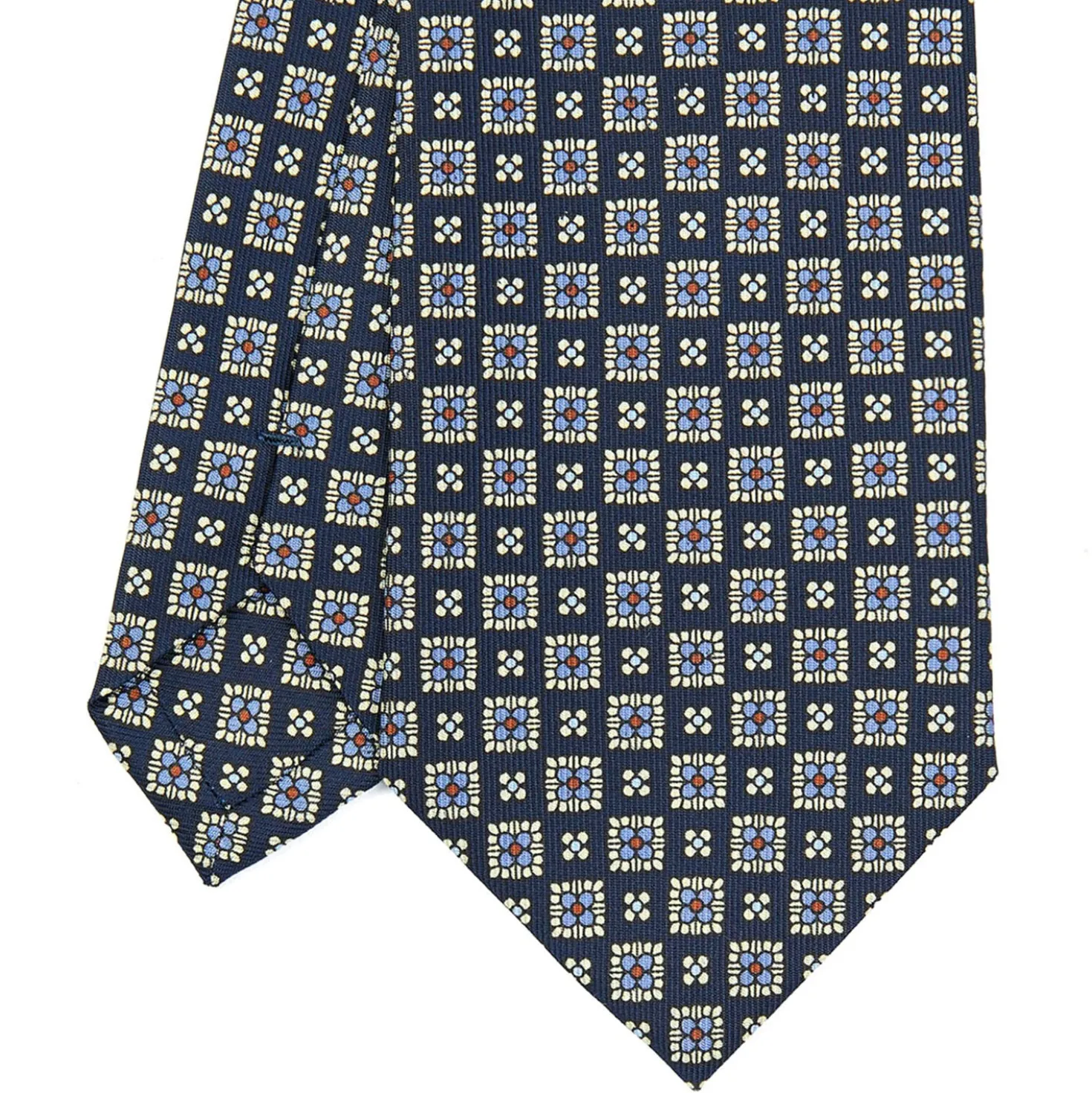 CRAVATTA SARTORIALE CLASSICA IN SETA BLU SCURO Microfantasia fiore