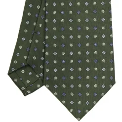 CRAVATTA SARTORIALE CLASSICA IN SETA VERDE OLIVA Microfantasia fiore