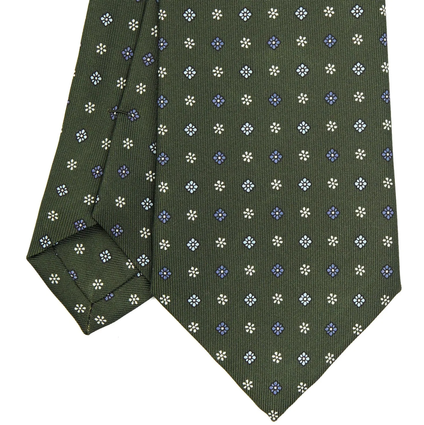 CRAVATTA SARTORIALE CLASSICA IN SETA VERDE OLIVA Microfantasia fiore