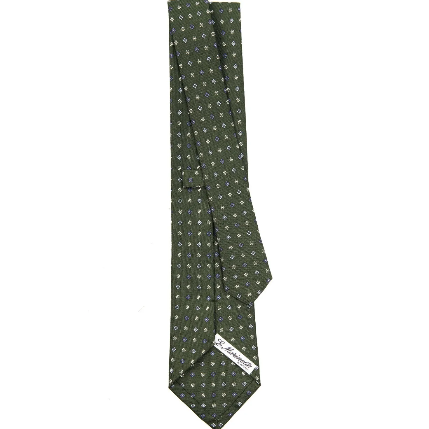 CRAVATTA SARTORIALE CLASSICA IN SETA VERDE OLIVA Microfantasia fiore