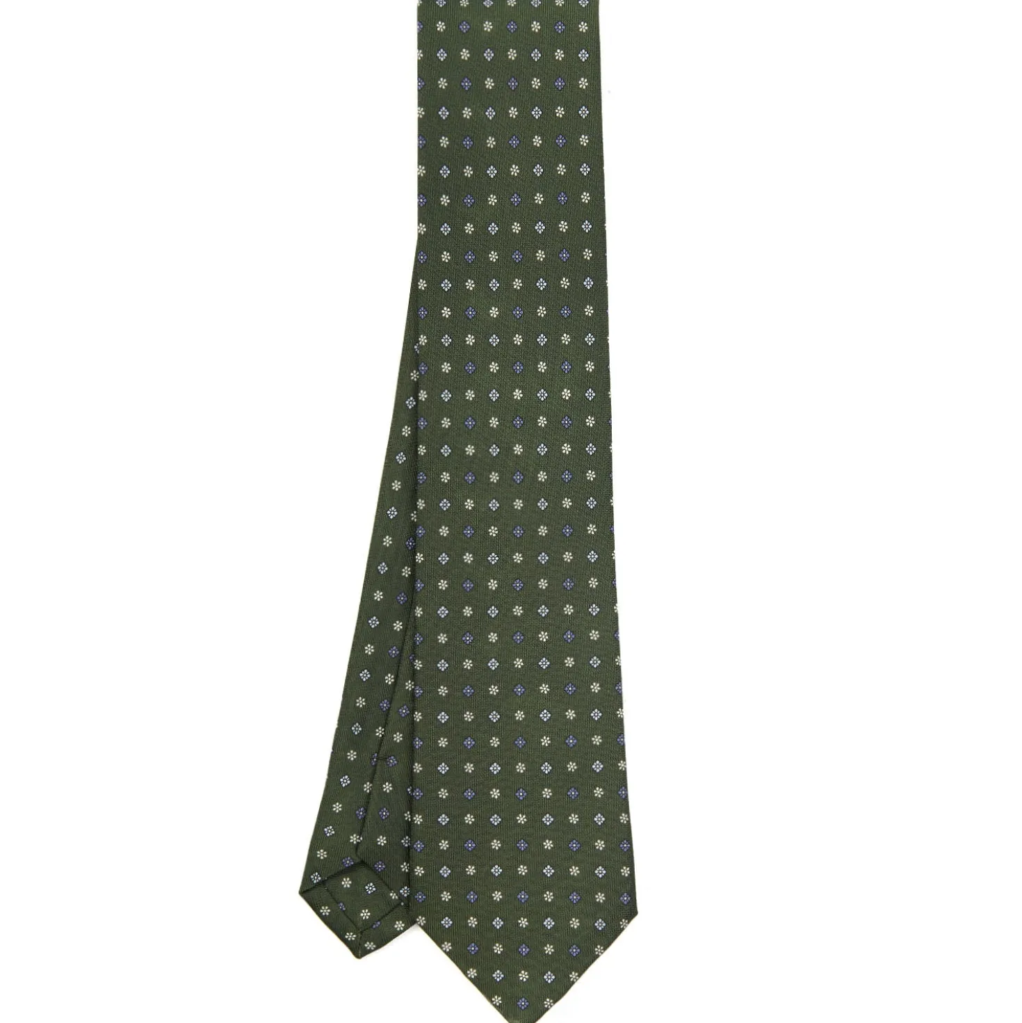 CRAVATTA SARTORIALE CLASSICA IN SETA VERDE OLIVA Microfantasia fiore