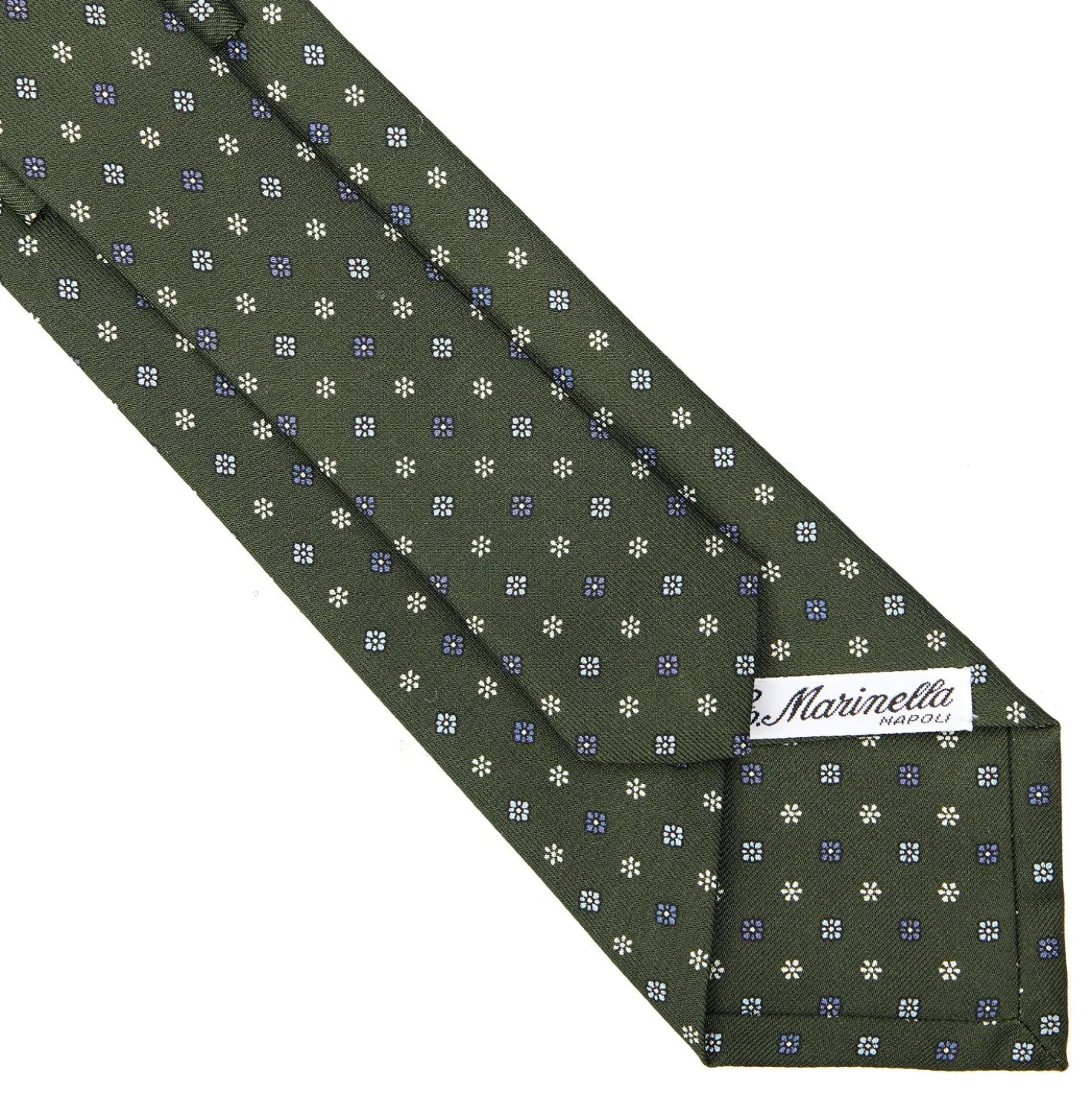CRAVATTA SARTORIALE CLASSICA IN SETA VERDE OLIVA Microfantasia fiore