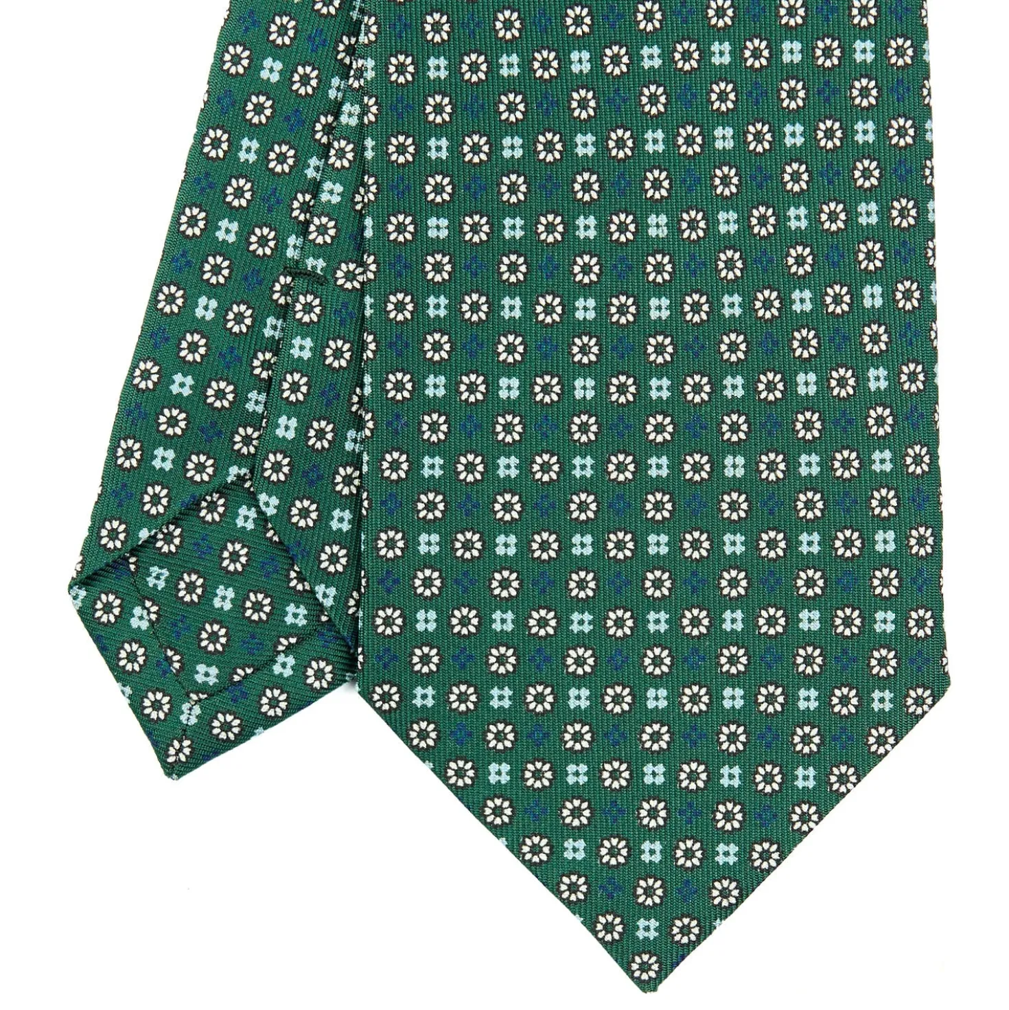 CRAVATTA SARTORIALE CLASSICA IN SETA VERDE OLIVA Microfantasia fiore