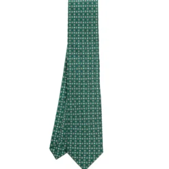CRAVATTA SARTORIALE CLASSICA IN SETA VERDE OLIVA Microfantasia fiore