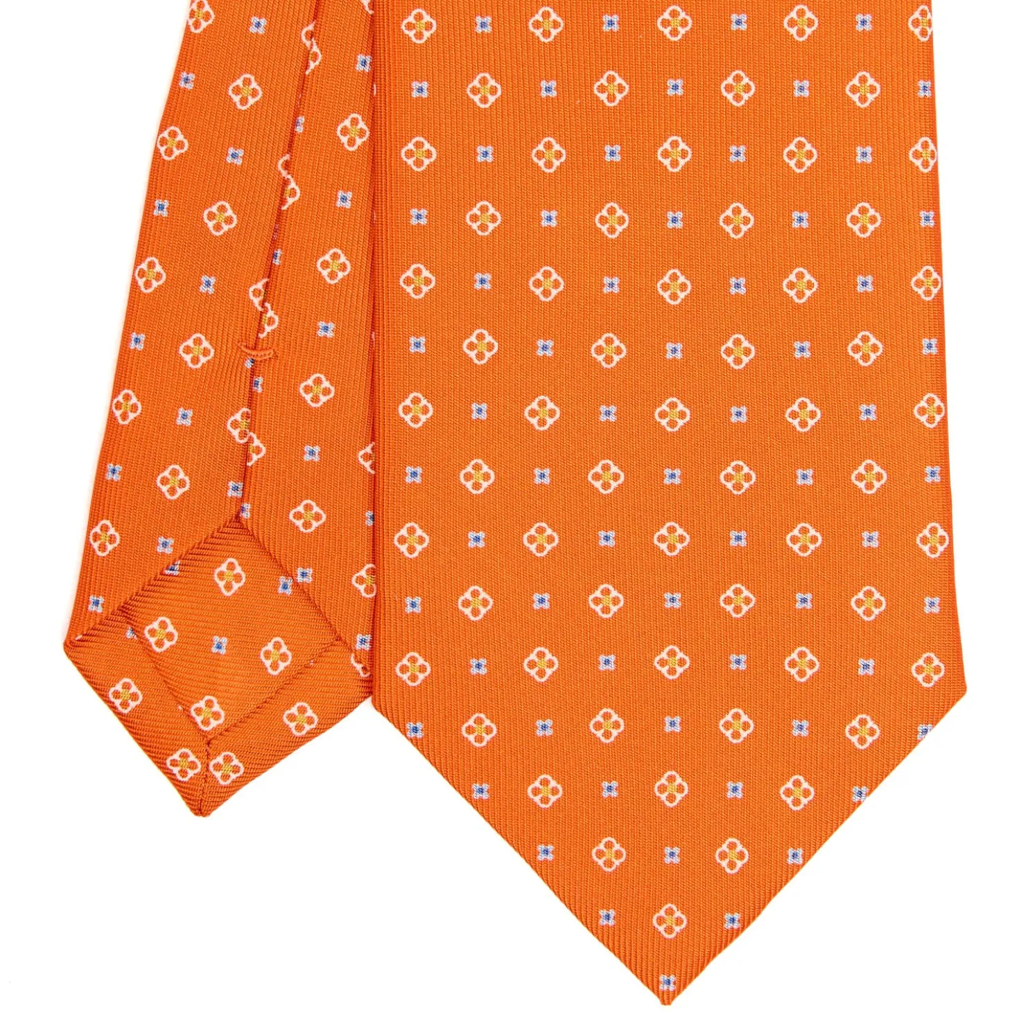 CRAVATTA SARTORIALE CLASSICA IN SETA ARANCIONE Microfantasia fiore