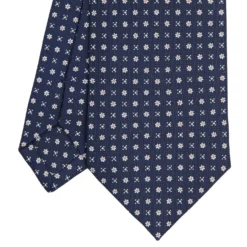 CRAVATTA SARTORIALE CLASSICA IN SETA BLU SCURO Microfantasia fiore