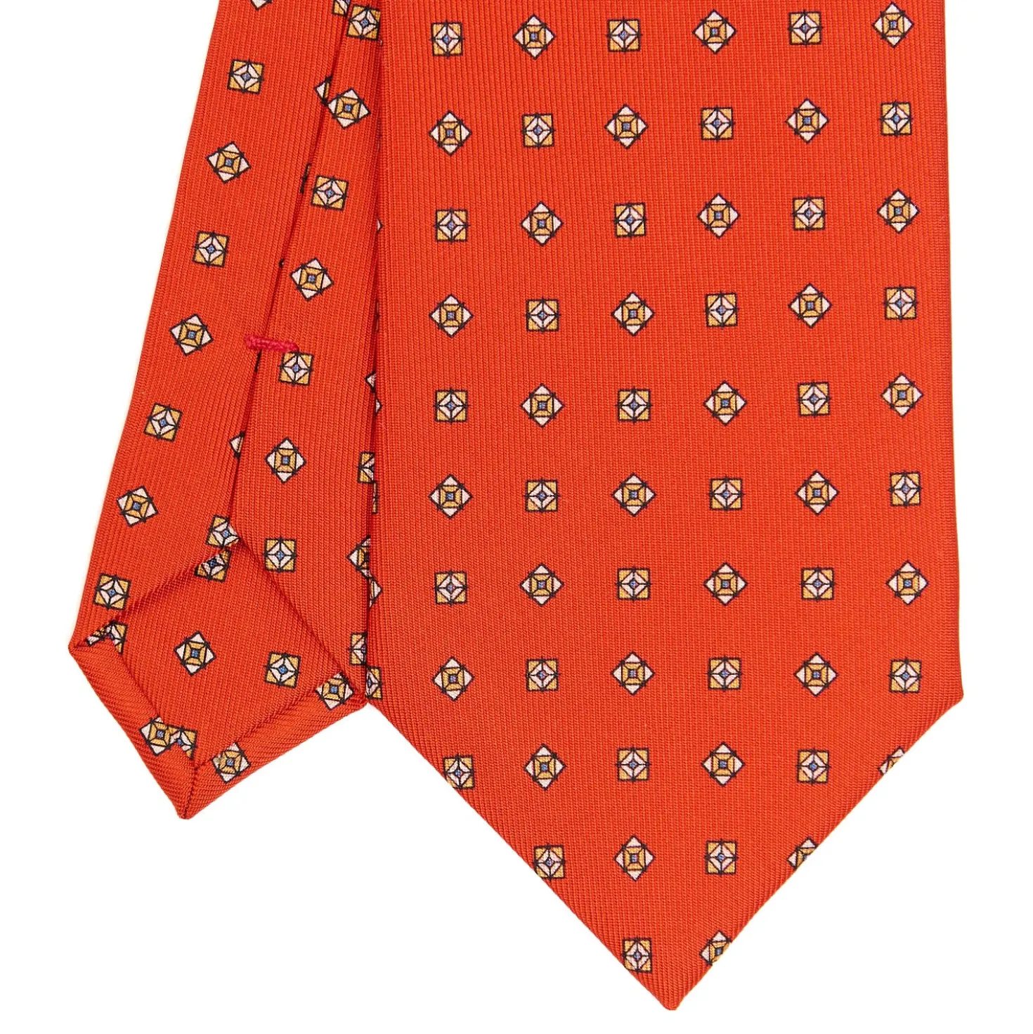 CRAVATTA SARTORIALE CLASSICA IN SETA ARANCIONE Microfantasia fiore