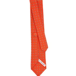 CRAVATTA SARTORIALE CLASSICA IN SETA ARANCIONE Microfantasia fiore