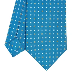 CRAVATTA SARTORIALE CLASSICA IN SETA BLU MEDIO Microfantasia fiore
