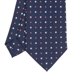 CRAVATTA SARTORIALE CLASSICA IN SETA BLU SCURO Microfantasia fiore