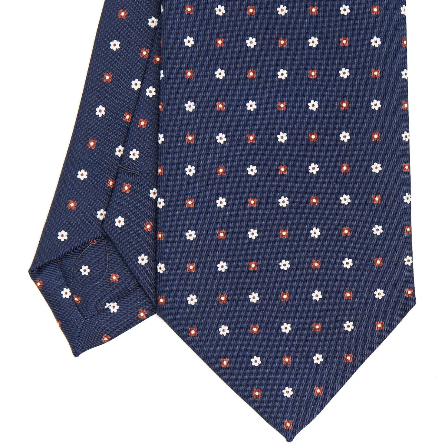 CRAVATTA SARTORIALE CLASSICA IN SETA BLU SCURO Microfantasia fiore