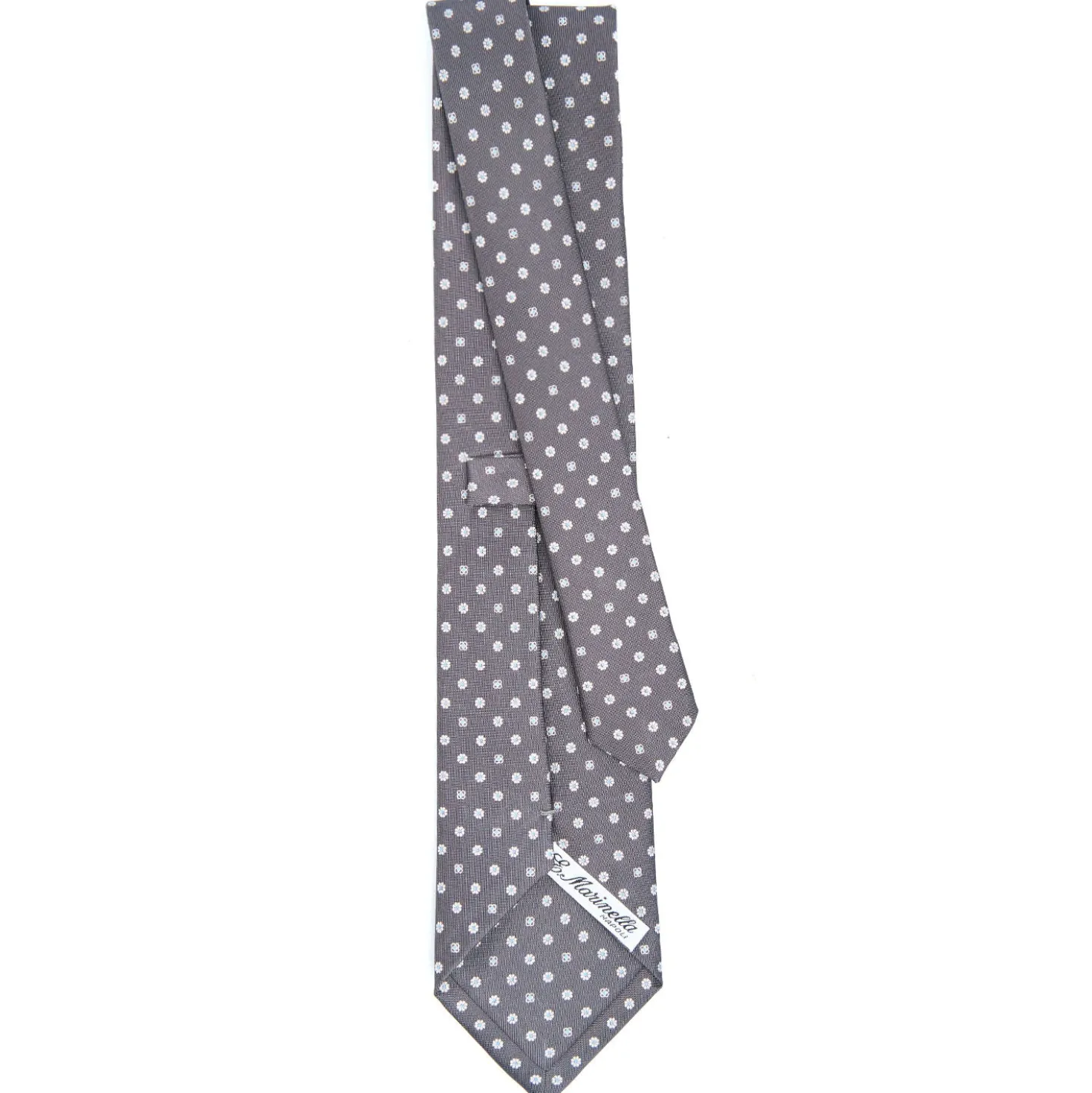 CRAVATTA SARTORIALE CLASSICA IN SETA GRIGIO SCURO Microfantasia fiore