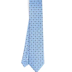 CRAVATTA SARTORIALE CLASSICA IN SETA AZZURRA Microfantasia fiore