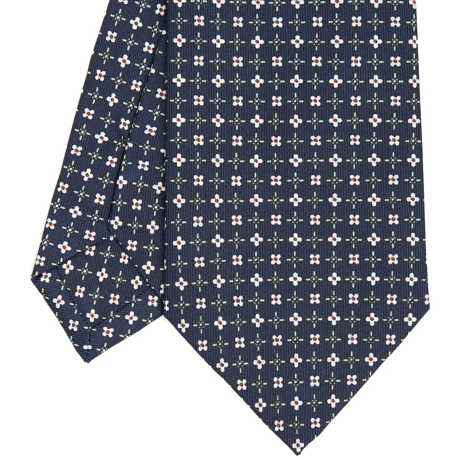 CRAVATTA SARTORIALE CLASSICA IN SETA BLU SCURO Microfantasia fiore