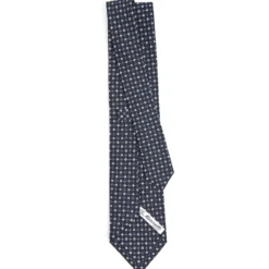 CRAVATTA SARTORIALE CLASSICA IN SETA BLU SCURO Microfantasia fiore