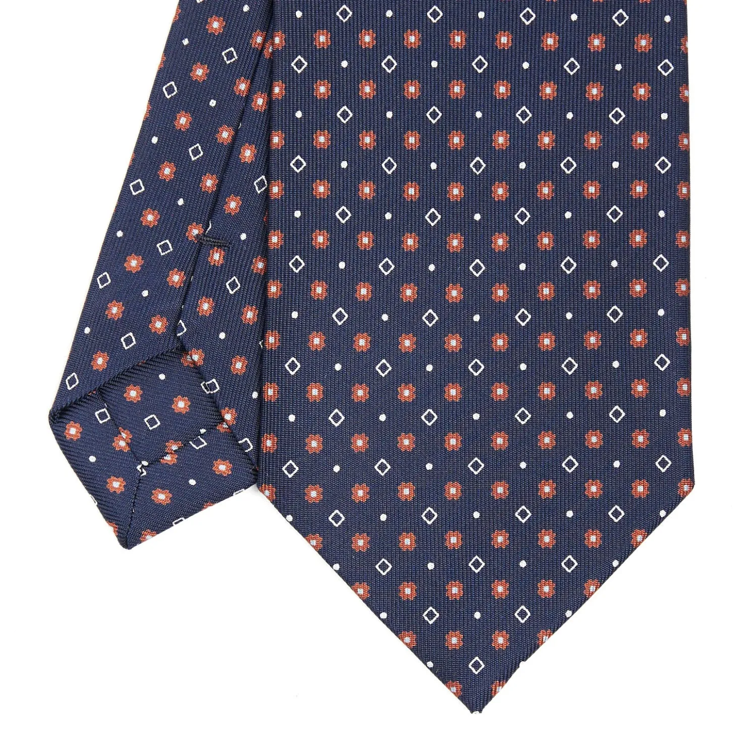 CRAVATTA SARTORIALE CLASSICA IN SETA BLU SCURO Microfantasia fiore