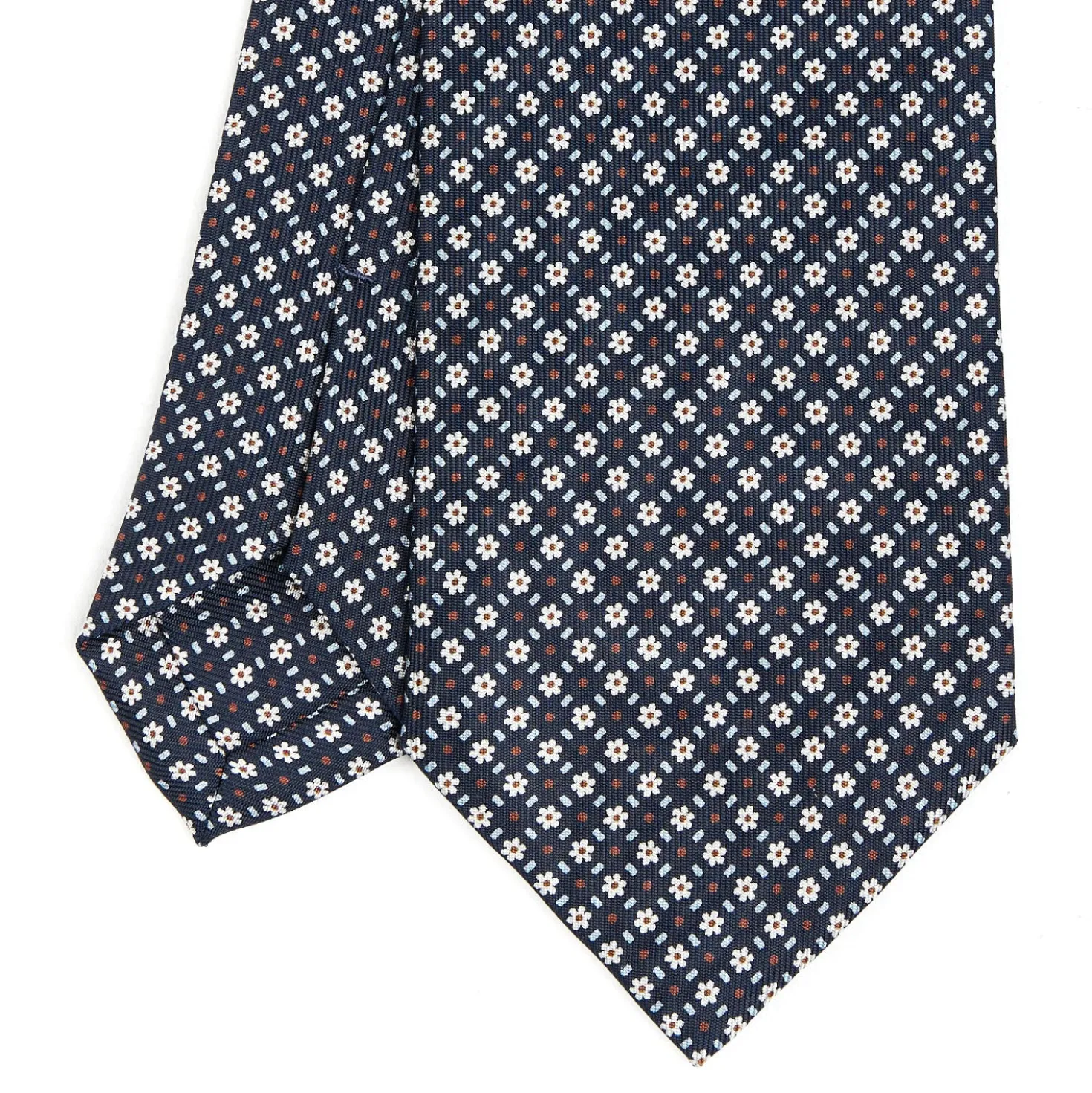 CRAVATTA SARTORIALE CLASSICA IN SETA BLU SCURO Microfantasia fiore