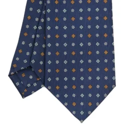 CRAVATTA SARTORIALE CLASSICA IN SETA BLU Microfantasia fiore