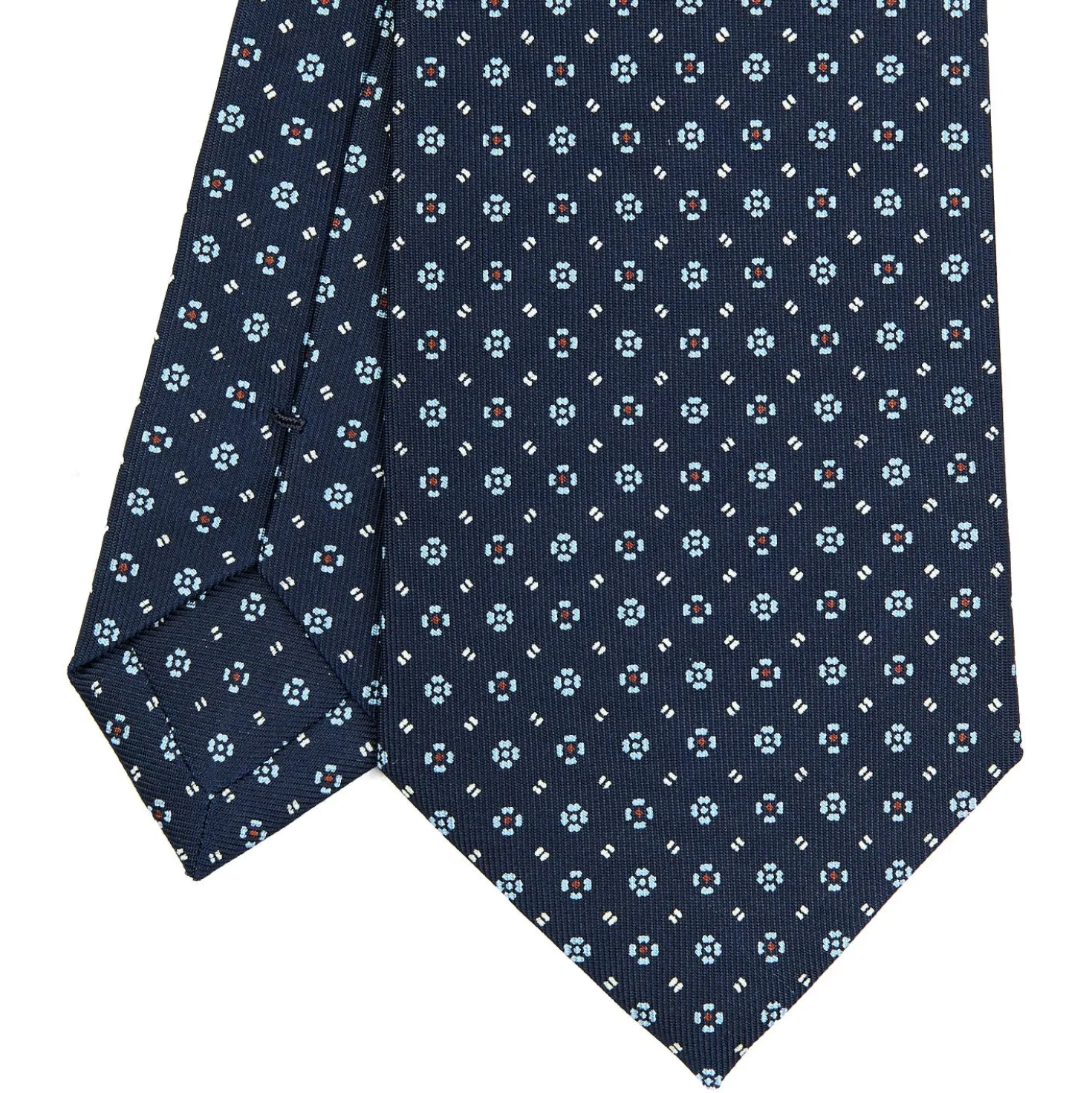 CRAVATTA SARTORIALE CLASSICA IN SETA BLU SCURO Microfantasia fiore