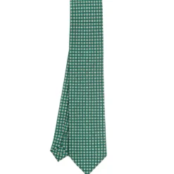 CRAVATTA SARTORIALE CLASSICA IN SETA VERDE SCURO Microfantasia fiore