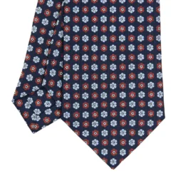 CRAVATTA SARTORIALE CLASSICA IN SETA BLU SCURO Microfantasia fiore