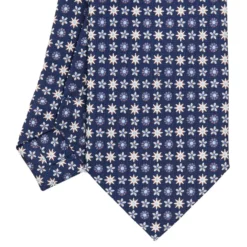 CRAVATTA SARTORIALE CLASSICA IN SETA BLU SCURO Microfantasia fiore